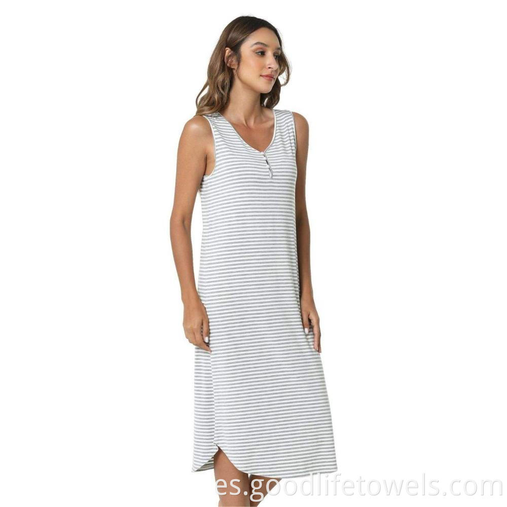 Bamboo Nightgowns Women Sleeveless Striped